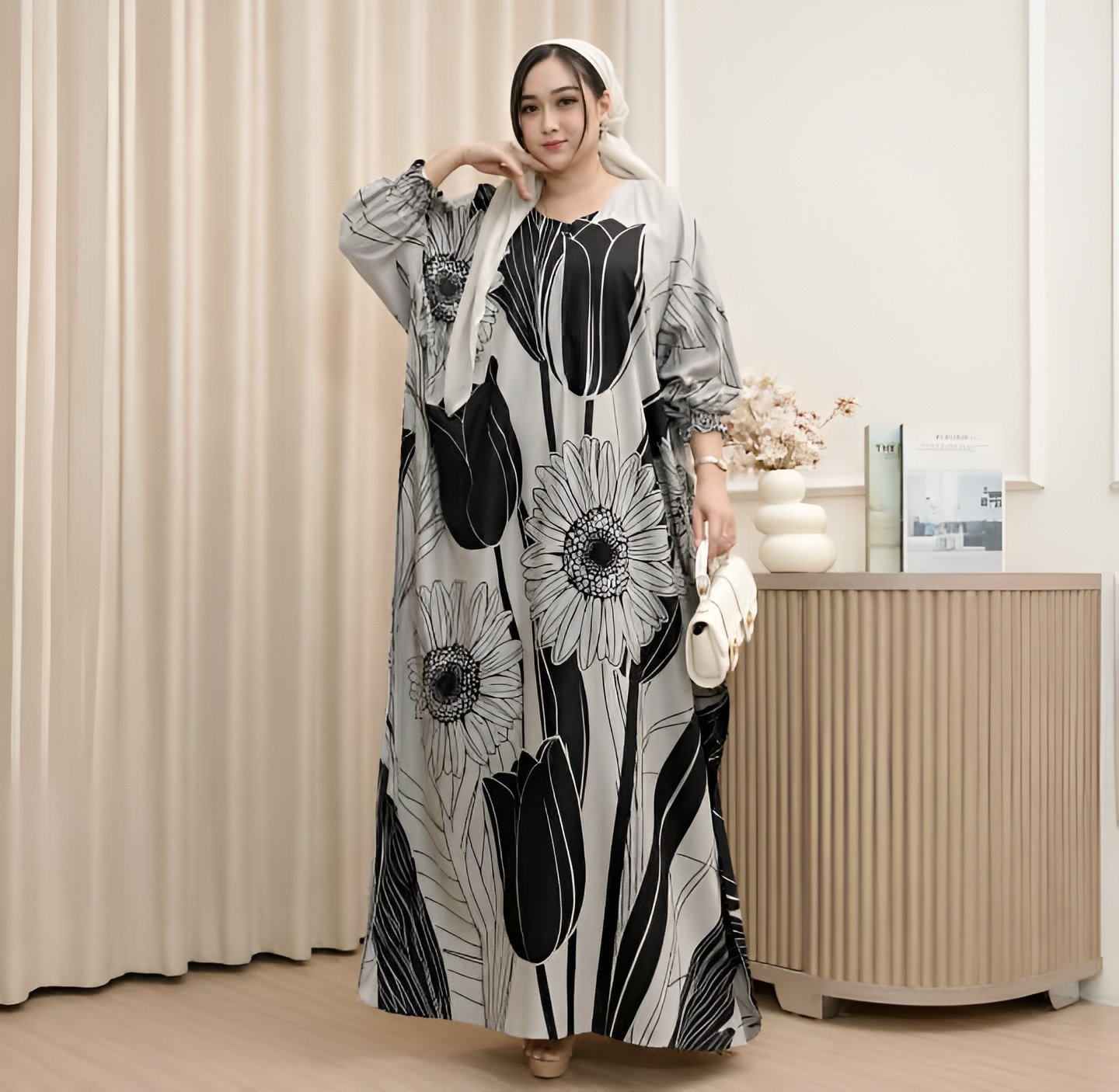 Daster Kaftan  Abu Motiv Bunga 