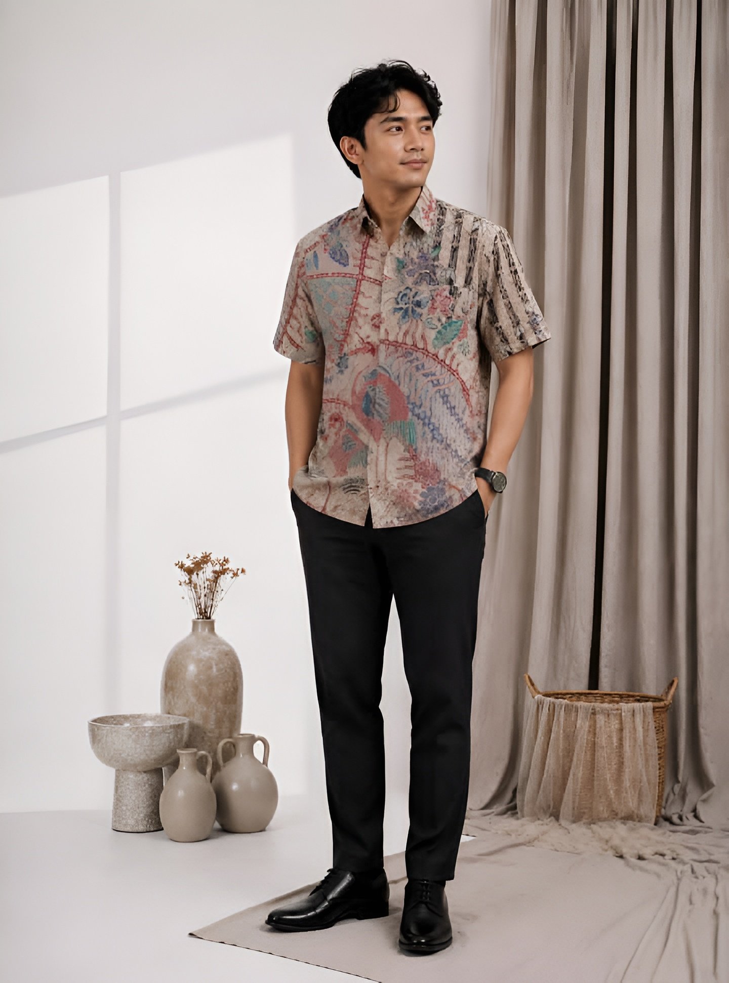 Hem Batik Pria Warna cream